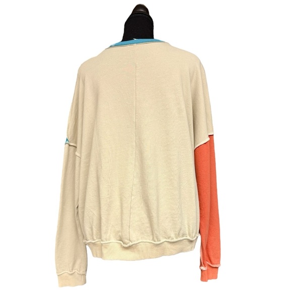 Easel Colorblock Crewneck Sweatshirt Blue Coral Cream Cotton Size Small EUC - Picture 5 of 9